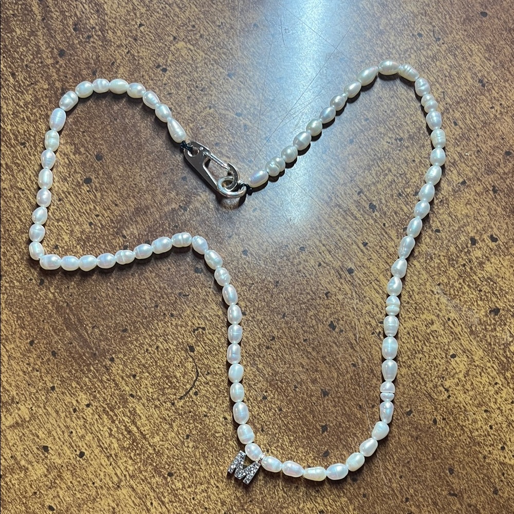 Bimba Y Lola Pearl Necklace with M charm